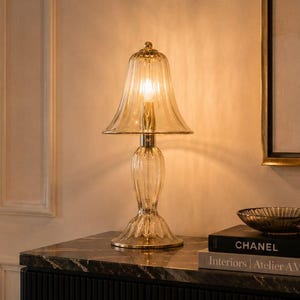 Murano Table Lamp Venetian Sand Smoky Amber Gold Glass Accent Light