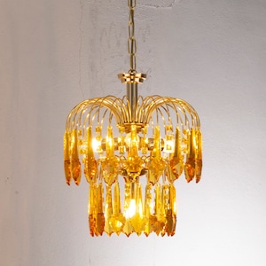 Hollywood Regency Lamp, exqusite brass Chandelier, Unique Murano Glass Lamp, Bohemian decor crystals
