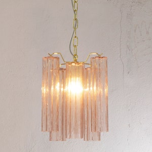 Suspension lamp Made in Italy Tronchi in pink Murano glass, ceiling chandelier 29 cm diameter vintage style