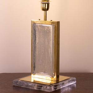 Collectable Handmade artistic Italian table lamp Murano glass brick clear glass with silver glitter and brass base Made in Italy