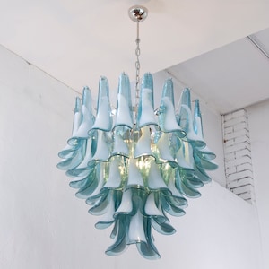 Petali suspension lamp Ø70 cm Made in Italy Murano glass ottanium & white, vintage chandelier