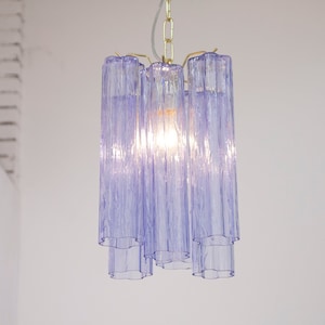 Suspension lamp Made in Italy Tronchi in blue-violet Murano glass, vintage style ceiling chandelier 29 cm diameter