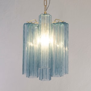 Suspension lamp Made in Italy Tronchi in blue Murano glass of vintage design, ceiling chandelier 24 cm diameter