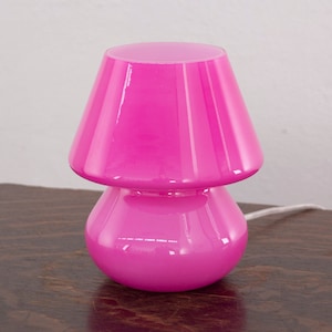Murano glass mushroom lamp fuchsia color height 18cm, Made in Italy design table lamp