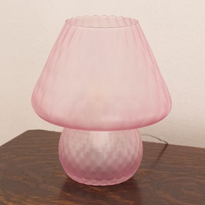 Mushroom lamp in frosted Murano glass amethyst pink color height 29cm, Made in Italy table lamp design