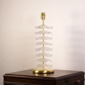 Italian Table lamp with artistic clear Murano glass and brushed metal frame, Hand-Made in Italy
