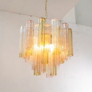 Suspension lamp Made in Italy Tronchi in stained Murano glass of vintage design, ceiling chandelier 58 cm diameter