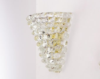 Pure crystal color Murano rostrato glass wall sconce, handmade lamp Barovier style Made in Italy