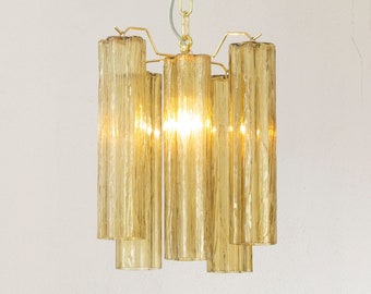 Suspension lamp Made in Italy Tronchi in amber Murano glass of vintage design, ceiling chandelier 24 cm diameter