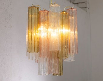 Suspension lamp Made in Italy Tronchi in stained Murano glass of vintage design, ceiling chandelier 36 cm diameter