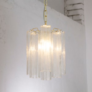 Suspension lamp Made in Italy Tronchi in clear Murano glass of vintage design style, ceiling chandelier 24 cm diameter
