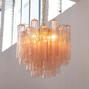 Suspension lamp Made in Italy Tronchi in pink Murano glass of vintage design, ceiling chandelier 53 cm diameter