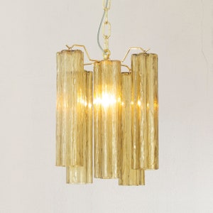 Suspension lamp Made in Italy Tronchi in amber Murano glass of vintage design, ceiling chandelier 24 cm diameter