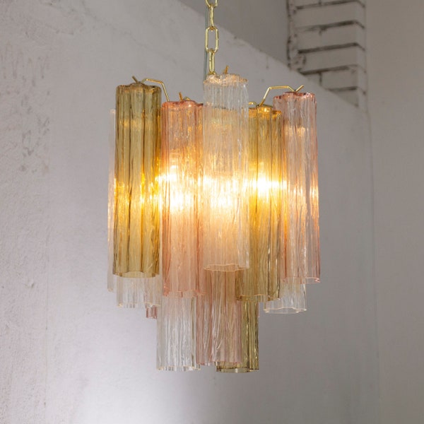 Suspension lamp Made in Italy Tronchi in stained Murano glass of vintage design, ceiling chandelier 36 cm diameter