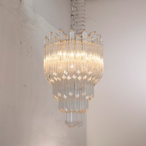 Made in Italy quadriedri suspension lamp in Murano glass, vintage ceiling chandelier