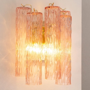 Lámpara de pared de diseño, 35 cm de altura - Cristal rosa de Murano soplado a mano en Italia - Luz decorativa