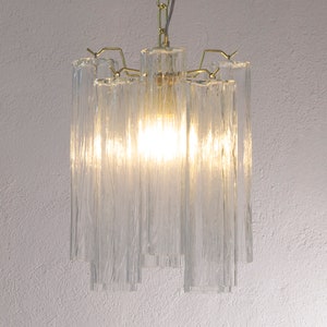 Hängeleuchte Made in Italy Tronchi in klarem Murano Glas Vintage Design, Deckenlüster 28 cm Durchmesser