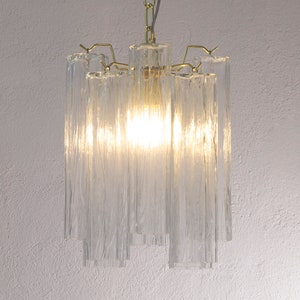 Suspension lamp Made in Italy Tronchi in crystal Murano glass of vintage design, ceiling chandelier 28 cm diameter