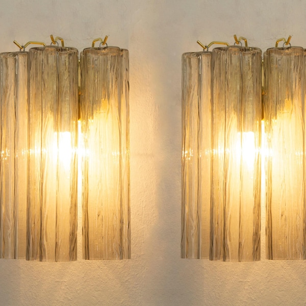Murano Wall Lamp Tronchi Pair - Smoky Glass Hand-blown Italy - Mid-Century Modern