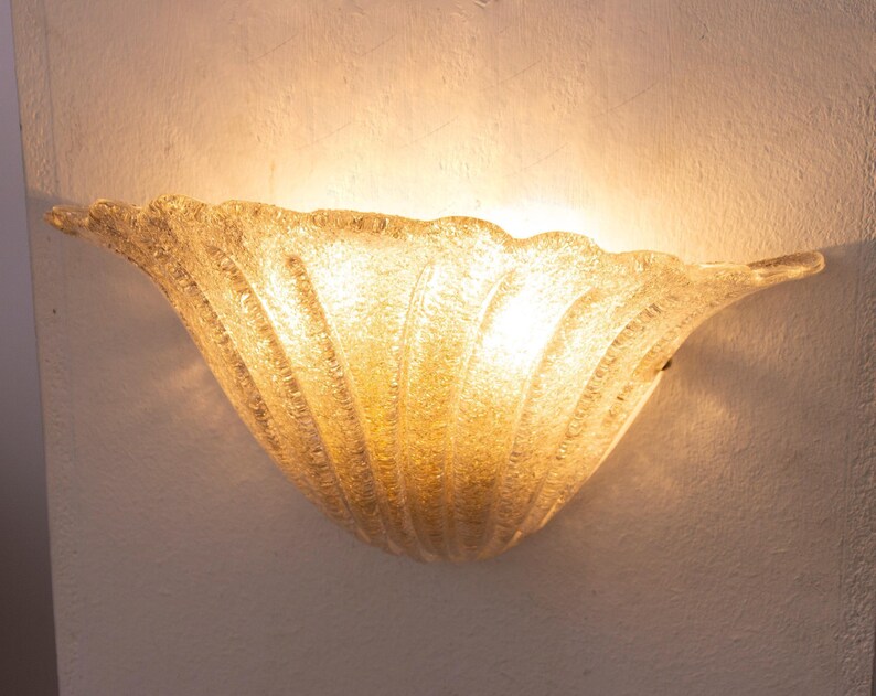 Murano Glass Wall Lamp: Smoky Vintage Sconce Shell-Shaped (Handmade Italy) image 11