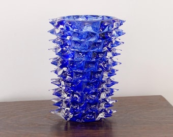 Venetian Murano Glass Vase, Blue Rostrato Style (27 cm Height)
