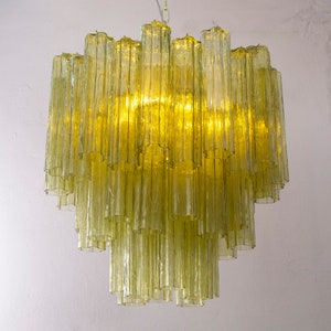 Suspension lamp Made in Italy Tronchi in olive green Murano glass, vintage design style, ceiling chandelier