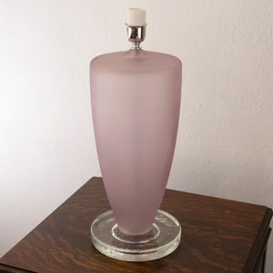 Unique piece in stock! Handcrafted large vintage Murano glass table lamp in satin amethyst color with crystal base, handmade Made in Italy