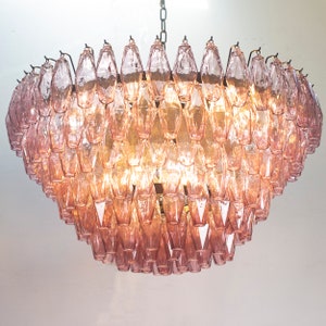 Made in Italy amethyst polyhedron suspension lamp in Murano glass, vintage Venini style chandelier