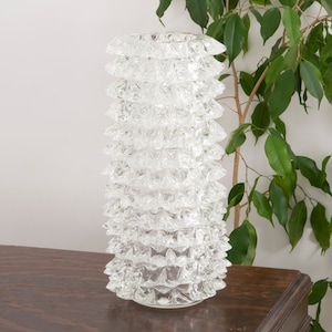 Rostrato Murano glass vase h35 cm blown crystal color artistic Ercole Barovier style, entirely handmade Made in Italy