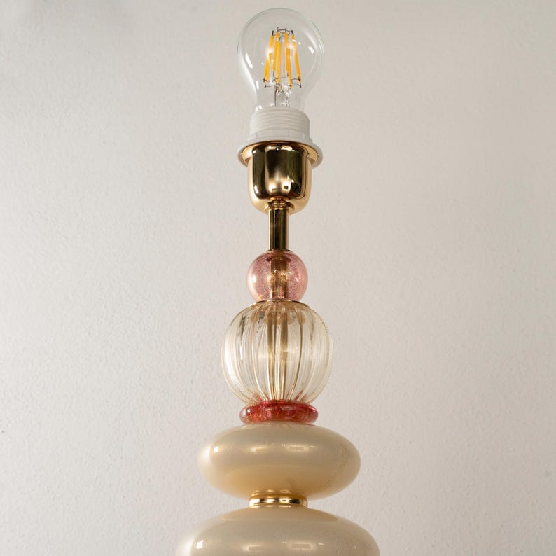 Glass Table Lamps: Murano Handmade Pair (Ivory, Pink, Gold Leaf) image 7
