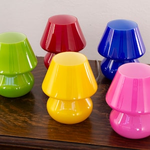80s vibes multicolor Murano glass mushroom lamp height 18cm, Made in Italy design table lamp