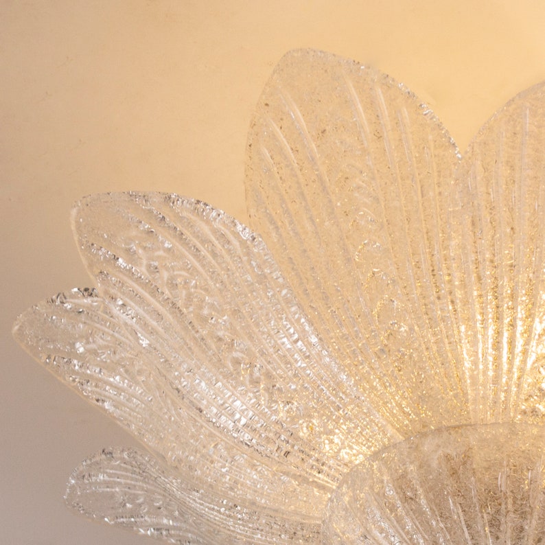 Lámpara de techo de cristal de Murano transparente, hojas hechas a mano con arena, lámpara de araña de diseño Made in Italy imagen 10