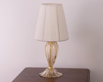 Murano blown glass table lamp gold glass with lampshade 50cm high, Made in Italy lighting design