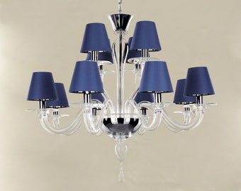 Grand lustre en verre de Murano bleu de style mi-siècle moderne En