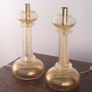 Seguso Murano set of 2 Murano glass table lamps, artistic gold glass, handmade Made in Italy