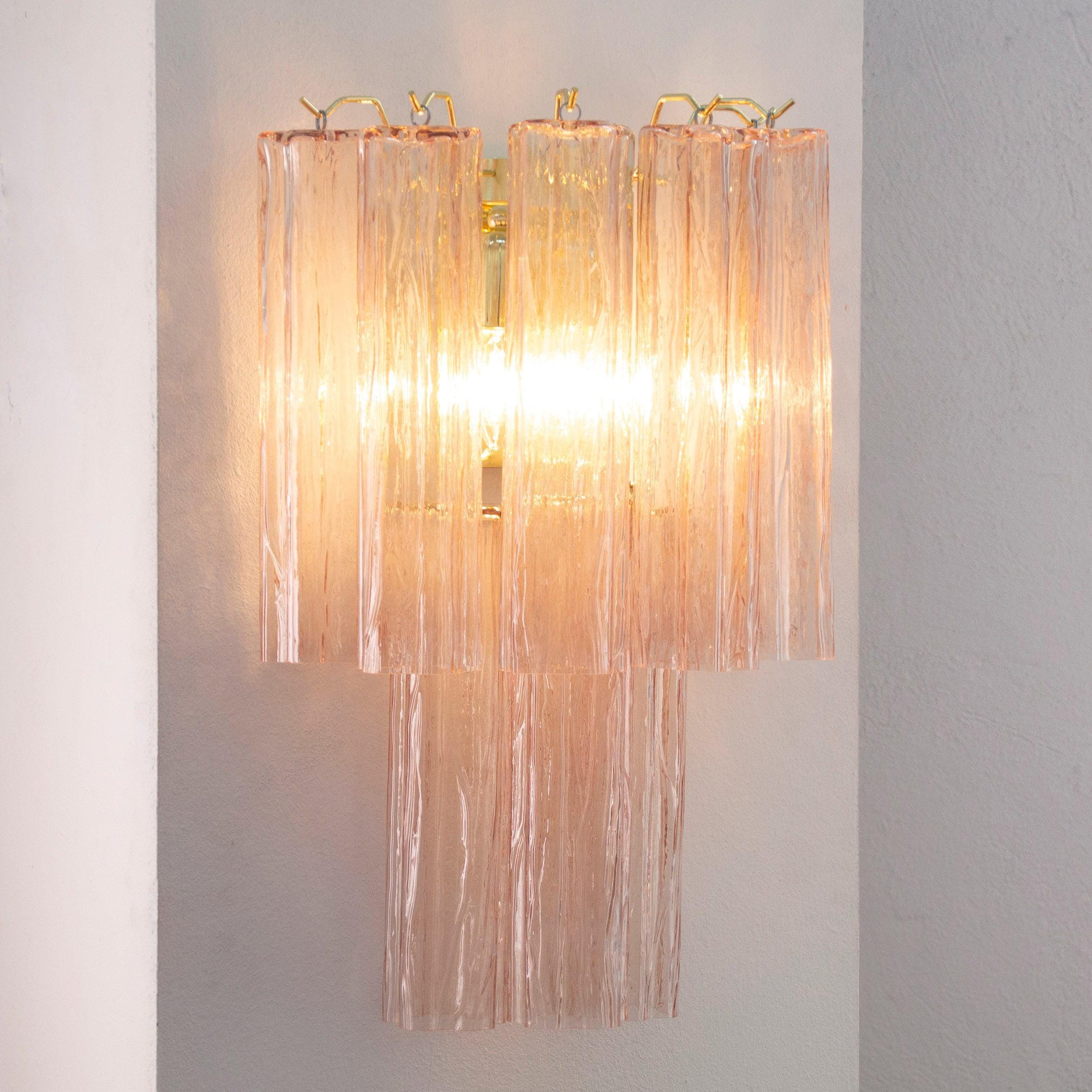 Murano Glass Sconce Pink 2 Tier - Venini Style Decorative Lamp