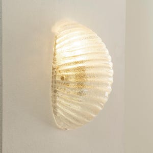 Murano Glas Wandleuchte: Italienische Muschel mid-century Design, Messinggestell
