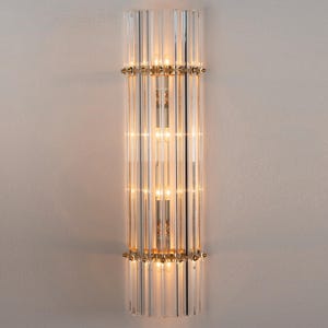 Wall sconce with triedri Murano glass crystal color Made in Italy, vintage Venini style design wall lamp