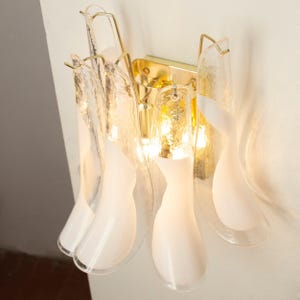 Murano Glass Sconce - Five Clear and White Petali Mid-Century Italian wall light image 13