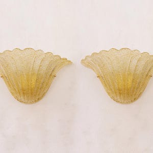 Set of 2 Elegant Goldish Murano glass wall sconce with grit, wall lamp Made in Italy