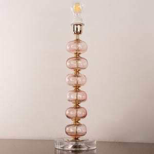 Murano glass table lamp, pink organic balls, massive clear glass base, height 45 cm handmade Made in Italy