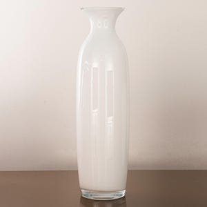 Large Vintage White Murano Glass Vase - Mid Century Modern Italian Blown Art Glass Decorative Vessel