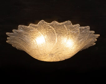 Large Murano glass flush ceiling lamp diameter 55 cm with crystal grit, elegant Made in Italy ceiling lamp, chandelier design