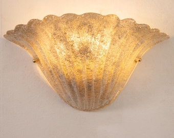 Glass Wall Sconce Fan-Shaped: Vintage Murano Style - Antique Gray Made in Italy