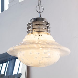 Ceiling lamp in Murano glass and chrome metal by Enrico Tronconi, Made in Italy. Space Age Vintage suspension lamp