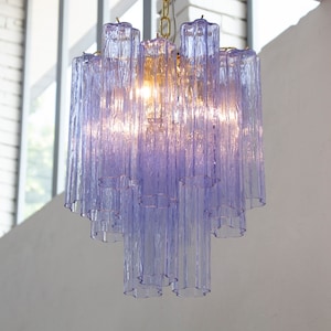 Suspension lamp Made in Italy Tronchi in blue Murano glass of vintage design, ceiling chandelier 36 cm diameter