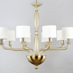 Large handcrafted original Murano glass chandelier with italian lampshades, handmade Made in Italy Venetian