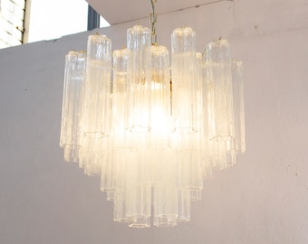 Suspension lamp Made in Italy Tronchi in classic Murano glass of vintage design, ceiling chandelier 58 cm diameter