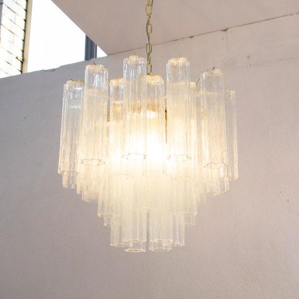 Suspension lamp Made in Italy Tronchi in classic Murano glass of vintage design, ceiling chandelier 58 cm diameter