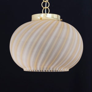 Glass globe pendant Murano glass frosted with amber stripes, original vintage Made in Italy image 10